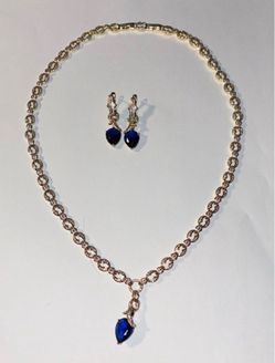 14k Gold plated sapphire blue  jewelry set