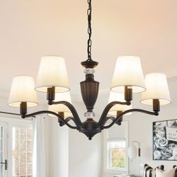 29" Farmhouse Chandelier, 6-Light Dining Room Light Fixture/Chandelier Over Table, Rustic Vintage Kitchen Island Lighting, Modern Silver Hanging Penda