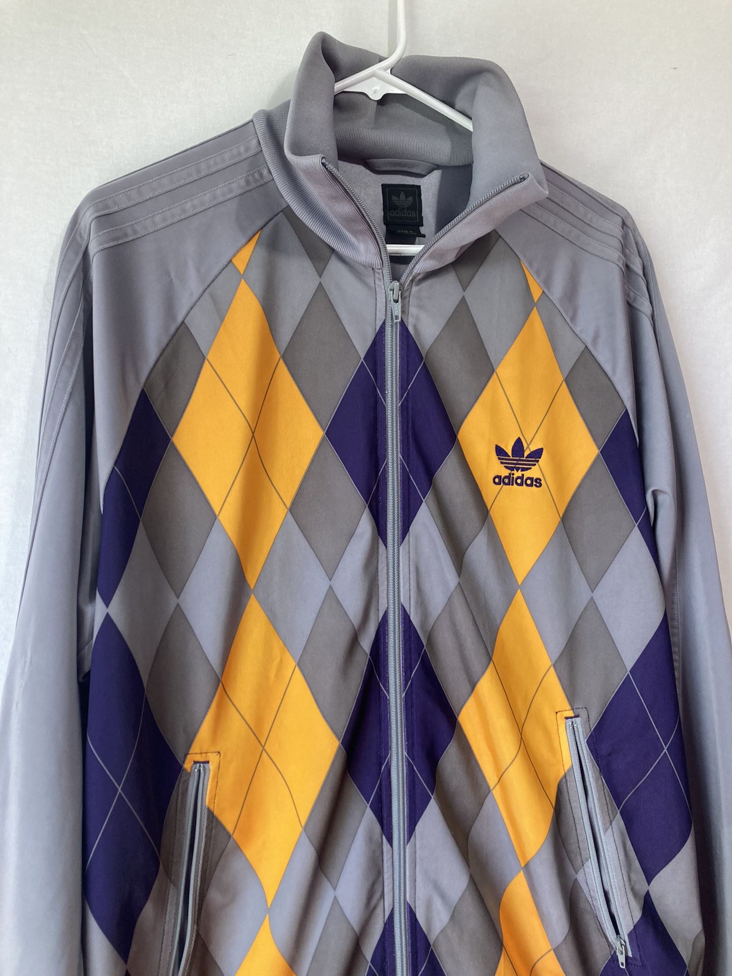 07 Adidas Originals Argyle Track Jacket RARE Zip Large Striped Sleeve Multicolor