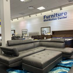 Ibiza Gray Leather Sectional Ottoman Only $799. Easy Finance Option. Same-Day Delivery.