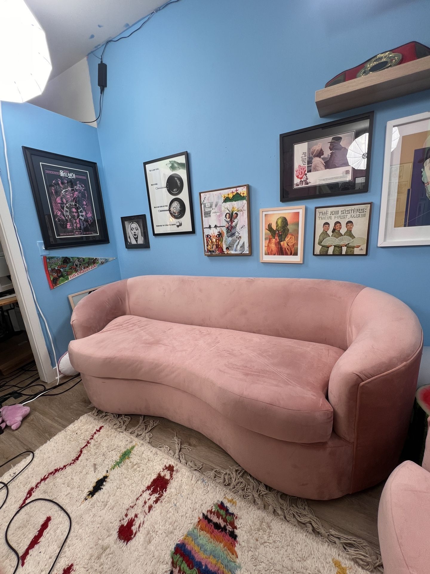 Large Pink plush Sofa 