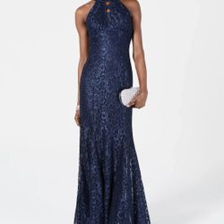 Nightway Lace Gown Keyhole-Cutout sz 8P Glitter Prom Wedding Guest Godet Bodycon