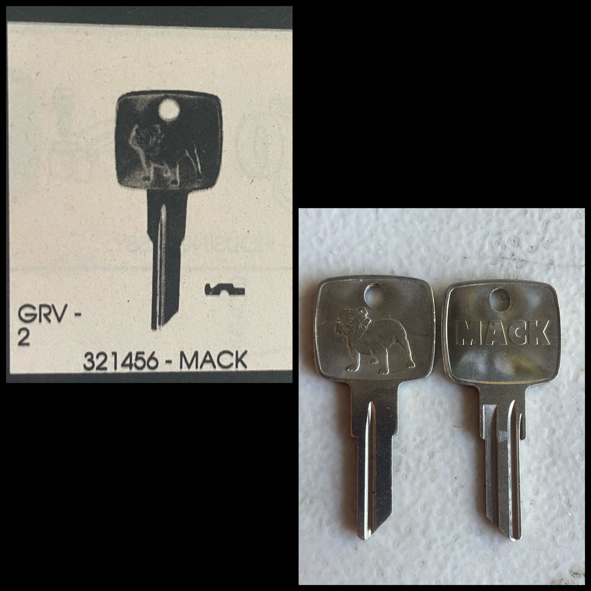 MACK TRUCKS Block Logo & Bulldog KEY BLANK 1971-2011 Ign/Doors 321456 Grv-2