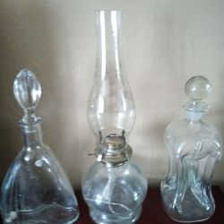 Vintage Oil Lamp And To Decanters 