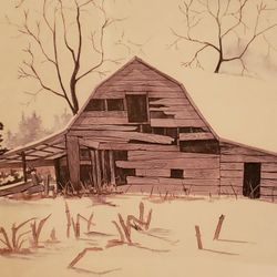 vintage framed barn print "The Barn"