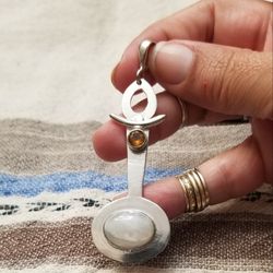 Silver Pendant With Moonstone And Citrine