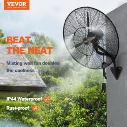 516*24-inch Wall-Mounted Misting Fan, 3 Speeds, High Speed, Max. 7000 CFM, Oscillating, Waterproof, Industrial, for Commercial or Residential Use, Ide