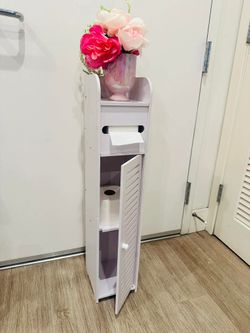 White Bathroom Storage Cabinet, slim toilet paper cabinet