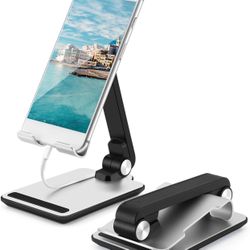Adjustable Cell Phone Stand Foldable Phone Stand for Desk Bed Tablet Stands Aluminum Alloy Compatible with 4-13" Device Silver