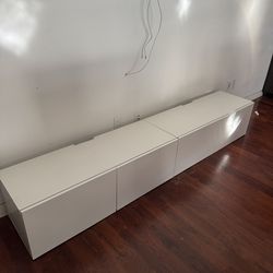 Modern White Low-Profile TV Stand / Storage Cabinet – 94.5”