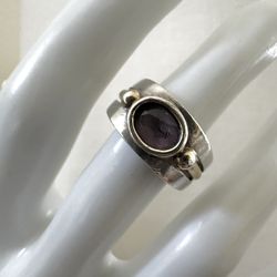 Vintage Sterling silver Oval Cut Real Amethyst Wide ring