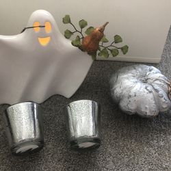 Halloween decor ghost light, candle and 2 candle holders, all for $10