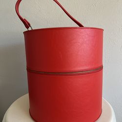 Vintage 1960s Fashion Tress Inc Faux Leather Hat Wig Travel Case (Bright Red)