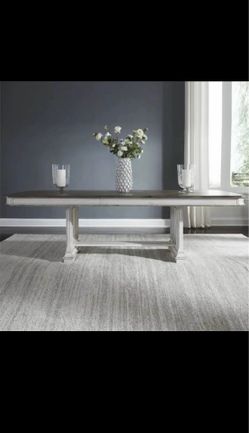 Liberty Furniture Abbey Park Trestle Dining Table in Antique White (TABLE ONLY)