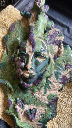 Vintage ceramic clay face mask scuplture wall hang