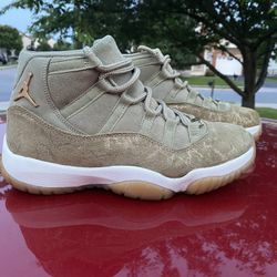 Air Jordan 11 Retro Neutral Olive/MTLC Stout Sail Women's Size 10 AR0715-200