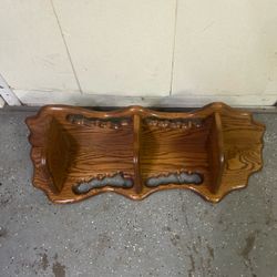 Solid wood wall multi-tier corner or flat shelf 35”L 10”T 11”D med oak stain & scalloped wavy design