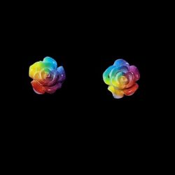 Rainbow Rose Flower Earrings 