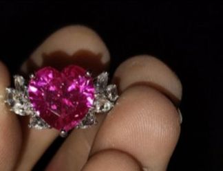 New 925 Sterling Silver Hot Pink Heart Crystal Ring Size 10 Statement Jewelry