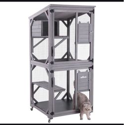 Aivituvin Outdoor Cat Catio AIR22, Cat House for 2–3 Cats, Connects to Window or Cat Door