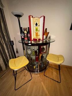 Glass Bar with 2 Bar Chairs *** MOVING SALE