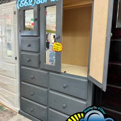 Grey Pinewood Wardrobe Closet Dresser