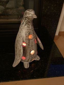Wooden Penguin Hand Carved Light 17", Beautiful Art Piece!