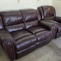 Brown Reclining Leather Sofa & Recliner Chair Set