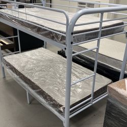 Brand New White  Metal twin bunk beds!