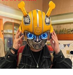 Bumblebee Helmet 1:1 English Voice Control Toy Gifts Transformers Movie   Material: ABS+ Metal electronic components Size: for Head circumference 57cm