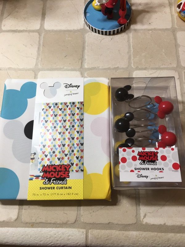 Mickey Mouse shower curtain and hooks