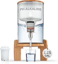 pH Recharge Glass Alkaline Water Filter Dispenser - Countertop Water Filter System - Purifier Pitcher for Home and Office - High pH Pure Drinking Wate