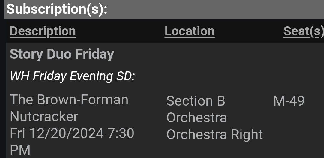 Two Tickets See Nutcracker Dec 20. 730 P.m