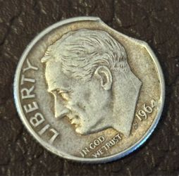 One dime 1964 D. Error coin USA.