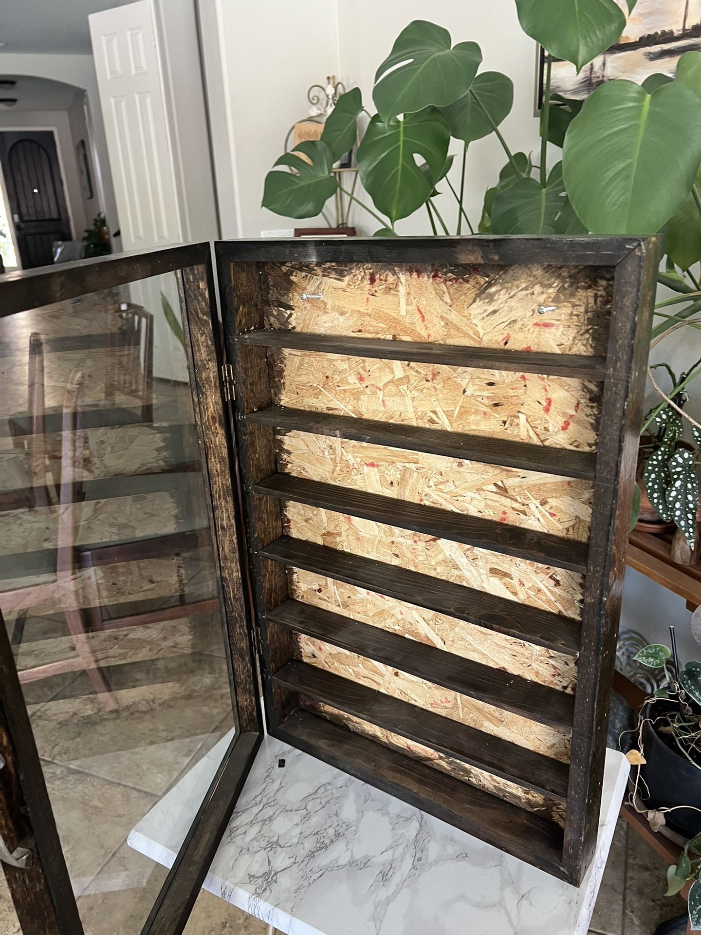 Large Handmade Wood Shelf Cabinet Glass Door 