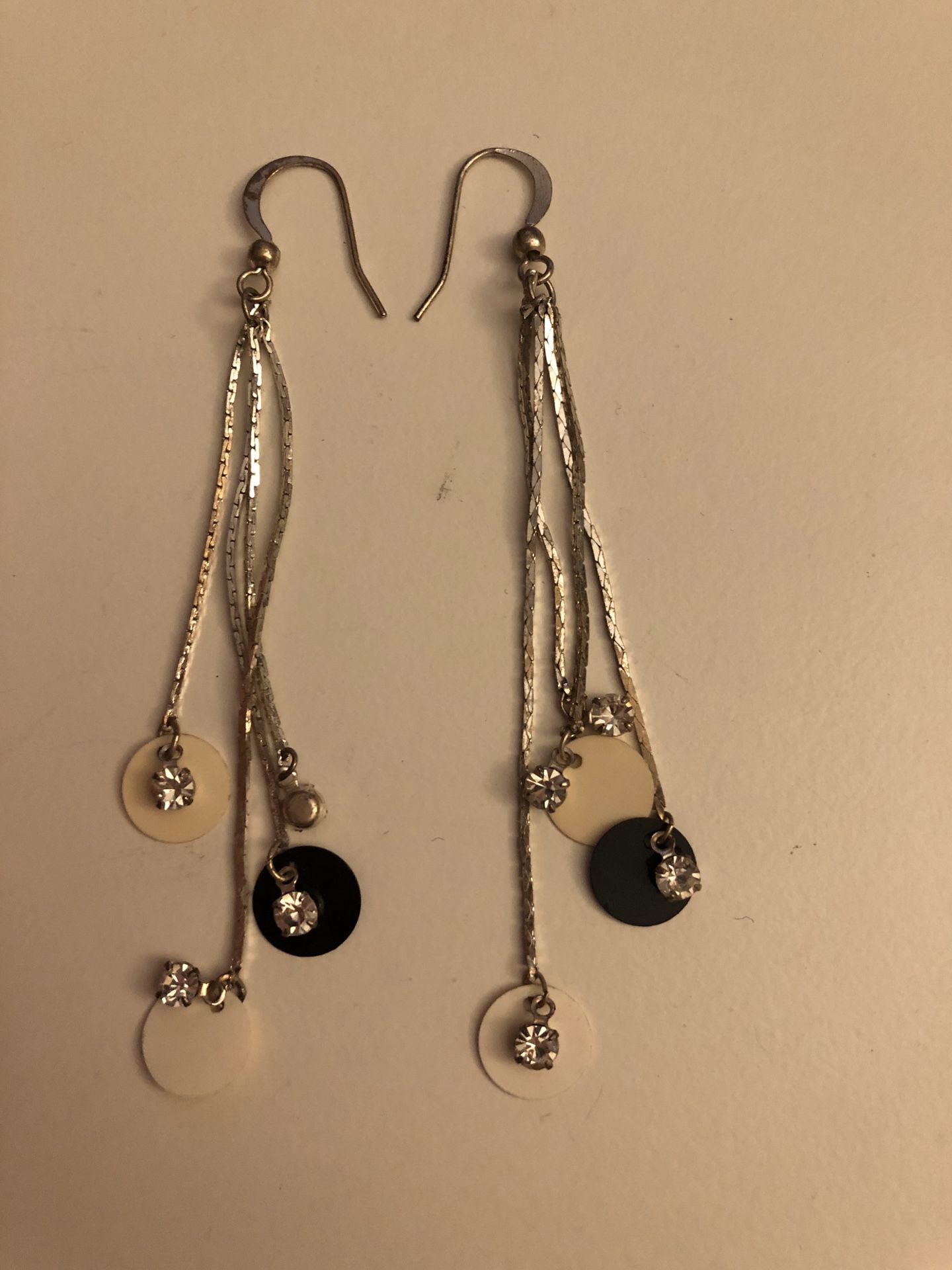 White black and cubic zirconia diamond dangle earrings, Vegas style