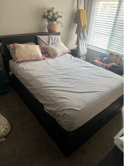 Full bed frame and headboard with storage