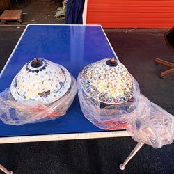 Two multicolored ceiling lamps