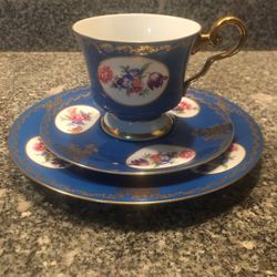 PMR Bavaria Jaegar & Co Germany Blue With Flowers Dinnerware