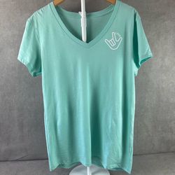 Alternative XL Mint Green V-Neck Love ASL Hand Sign Graphic T-Shirt Women’s