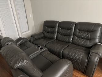 Gray Leather Reclining Sofa Set