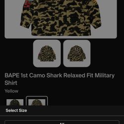 BAPE 1st Camo Shark Relaxed Fit Military Shirt (Tokyo Exclusive, Size M)