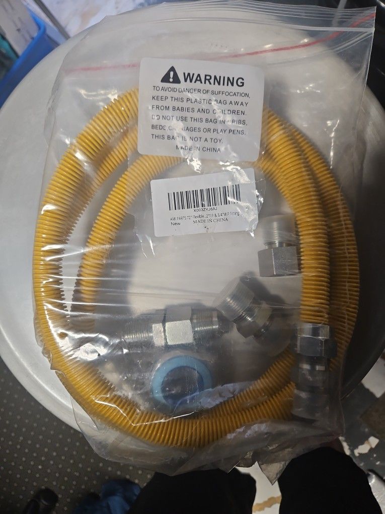 AMI PARTS 72" Flexible Gas Line Kit Yellow Coated, Gas Hose Connector Kit for Dryer, Stove, Water Heater,5/8" OD(1/2" ID) Stainless Steel Gas Line wit
