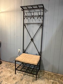 Metal Hall Tree Coat Rack with Bench & Shoe Storage