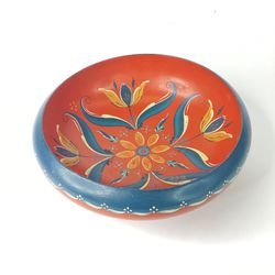 Norwegian Folk Art - Rosemaling Flower Wood Bowl - Hand Painted