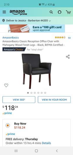 AmazonBasics Classic Reception Office Chair with Mahogany Wood Finish Legs - Black, BIFMA Certified -