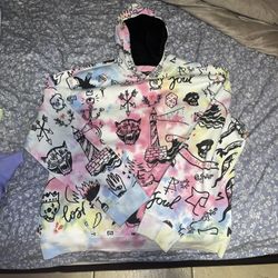 Super Massive Graffiti Fleece Hoodie Sweatshirt All Over Print Size L