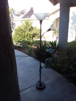 Black metal mother daughter torchiere floor lamps with frosted glass shades