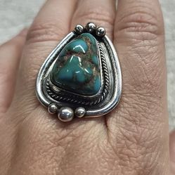 Vintage Handmade Native American Sterling Silver Turquoise Ring Sz 8