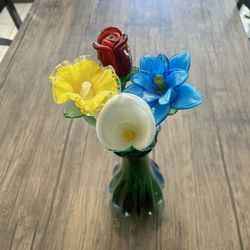 Glass Flowers And Vase